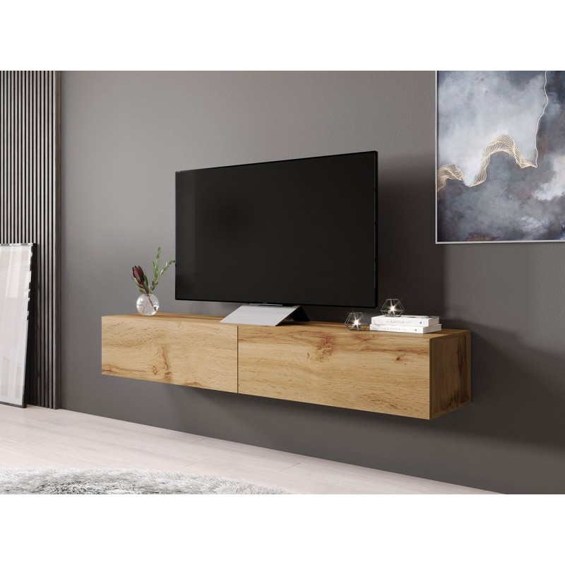 Meuble tv-hifi DUBAI 2 portes battantes 140 cm chêne wotan sans led