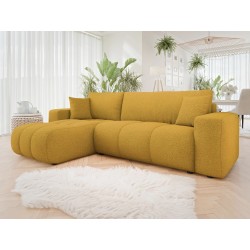 Canapé d'angle convertible LARIA en tissu anti tâche hydrophobe doux au toucher jaune