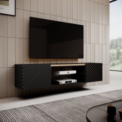 Meuble TV ONDIA EF - 180 cm façades fraisées en chevrons 3D noir