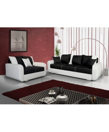 Ensemble de canapés CALYPSO noir et blanc tissu pas cher Ensemble de canapés CALYPSO noir et blanc tissu pas cher