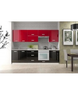 Cuisine complète TORO 2m60 bi-color noir et rouge laqué brillant
