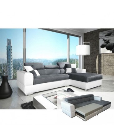 Canapé d'angle NÉTO convertible gris et blanc angle droit Canapé d'angle NÉTO convertible gris et blanc angle droit