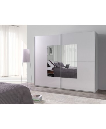 Armoire design LUX coulissante miroir carré contour blanc Armoire design LUX coulissante miroir carré contour blanc