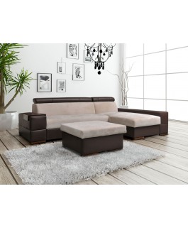 Canapé d'angle convertible CAPRI + pouf beige et marron 4 places