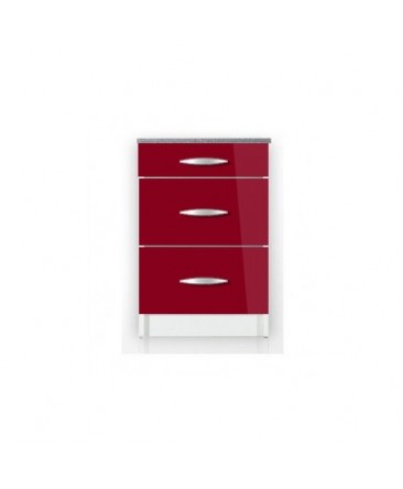 Meuble cuisine bas 3 tiroirs 80cm OXANE bordeaux