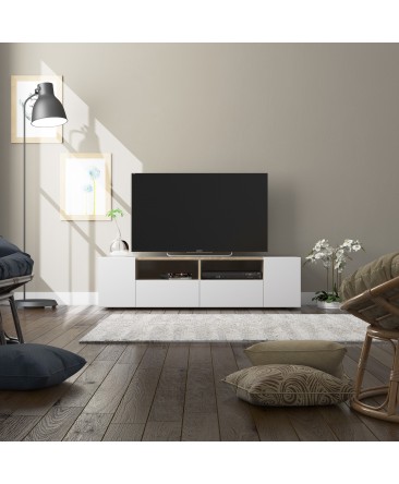 meuble TV 140 cm contemporain blanc/bois tamiko
