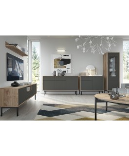 meuble TV et commode en bis et gris multi espaces de rangements basil