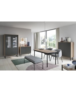ensemble salle à manger commode table chaises buffet bois anthracite basil