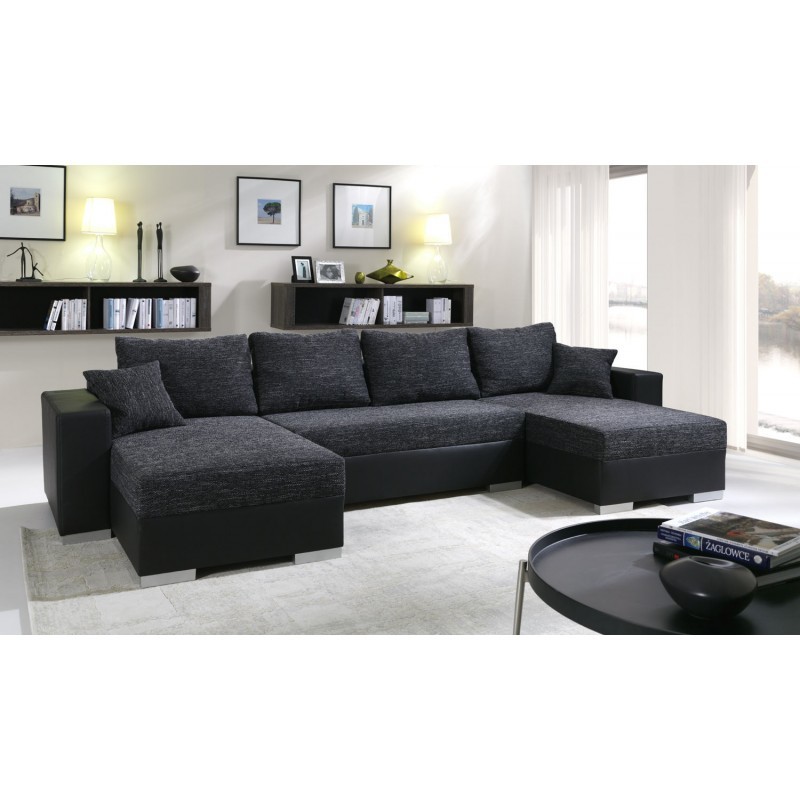 canapé réversible en U convertible 5 places gris foncé/noir en tissu/simili avec double méridienne enno canapé réversible en U convertible 5 places gris foncé/noir en tissu/simili avec double méridienne enno
