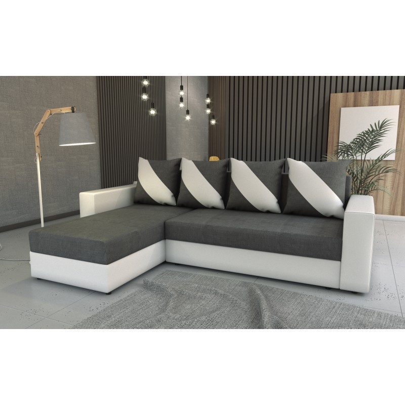 canapé d'angle réversible convertible en lit gris blanc 3 places  huli