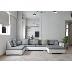 canapé panoramique en gris blanc 6-7 places longueur 342 cm athos