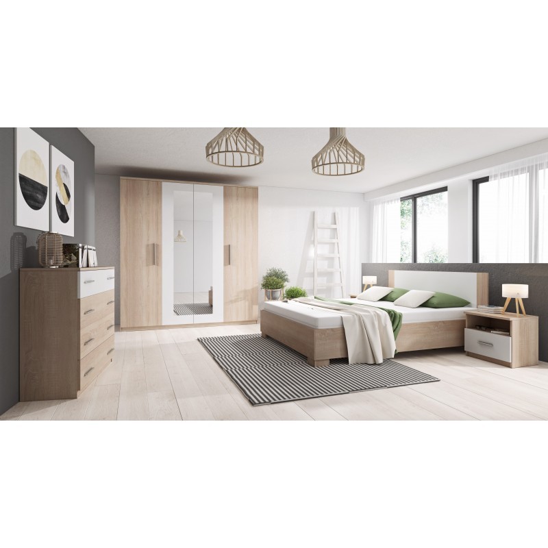 chambre complète bois pour adultes lit (160 x 200 cm) avec sommier à lattes + une commode 4 tiroirs + 2 tables de chevet marco chambre complète bois pour adultes lit (160 x 200 cm) avec sommier à lattes + une commode 4 tiroirs + 2 tables de chevet marco
