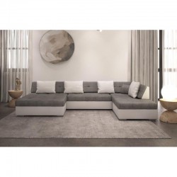 canapé panoramique gris blanc 4 coussins blancs pour petits espaces otis
