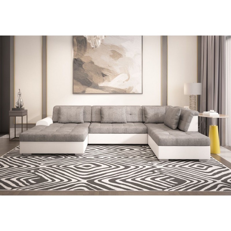 canapé U panoramique convertible contemporain gris simili blanc 7 places liberta canapé U panoramique convertible contemporain gris simili blanc 7 places liberta