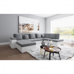 Canapé d'angle panoramique ALIA  angle gauche gris et blanc