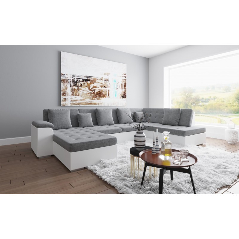 Canapé d'angle panoramique ALIA angle gauche gris et blanc Canapé d'angle panoramique ALIA angle gauche gris et blanc