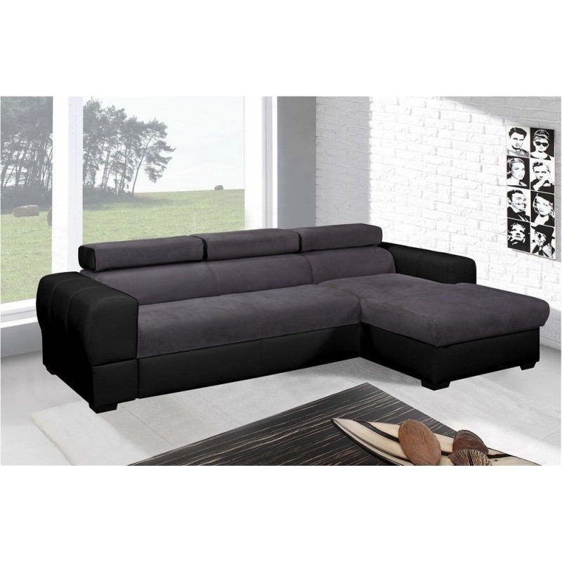 canapé angle convertible repose-tête réglable gris foncé simili noir deaya canapé angle convertible repose-tête réglable gris foncé simili noir deaya
