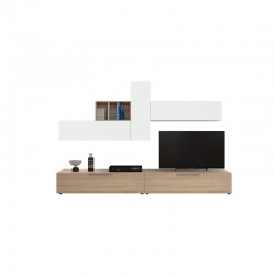 ensemble meubles télé muraux sous escalier bois blanc elio