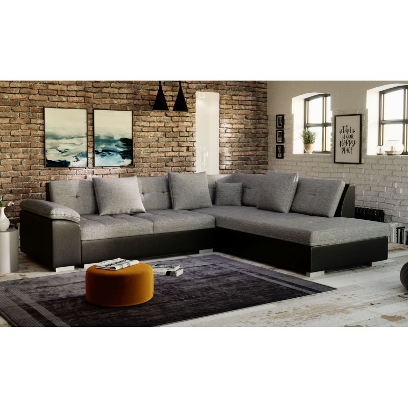 canape d'angle moderne gris noir 4 places PORTOS