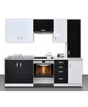 Cuisine équipée de 2m20 OXANE noir et blanc Cuisine équipée de 2m20 OXANE noir et blanc